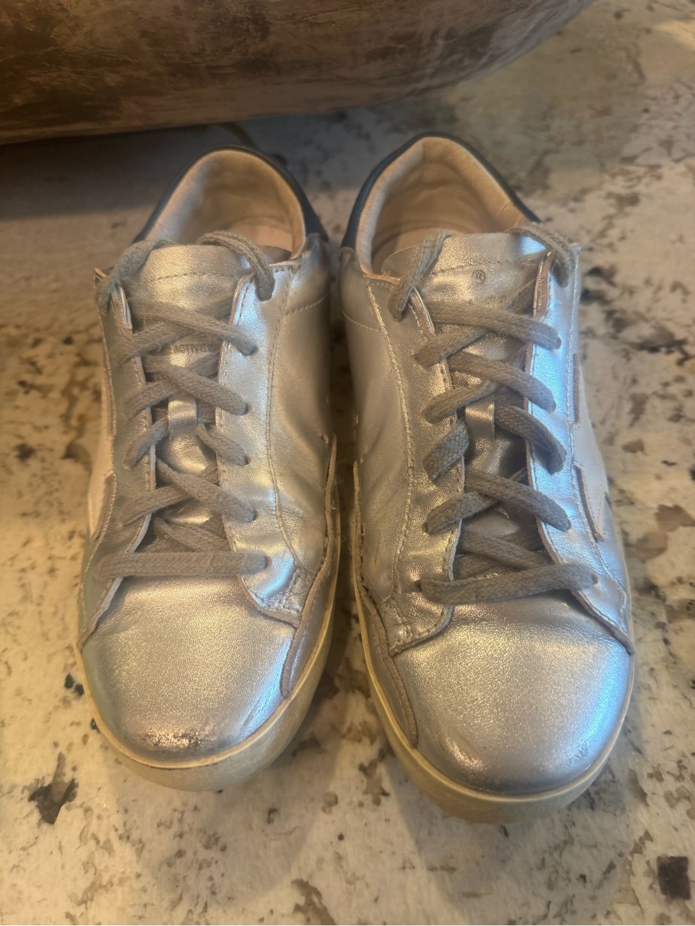 Women’s Metallic Silver Lace-Up Sneakers